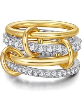 Interlocked Stackable Ring Size 7 Gold Plated Silver Link Rings CZ Amazon TLY